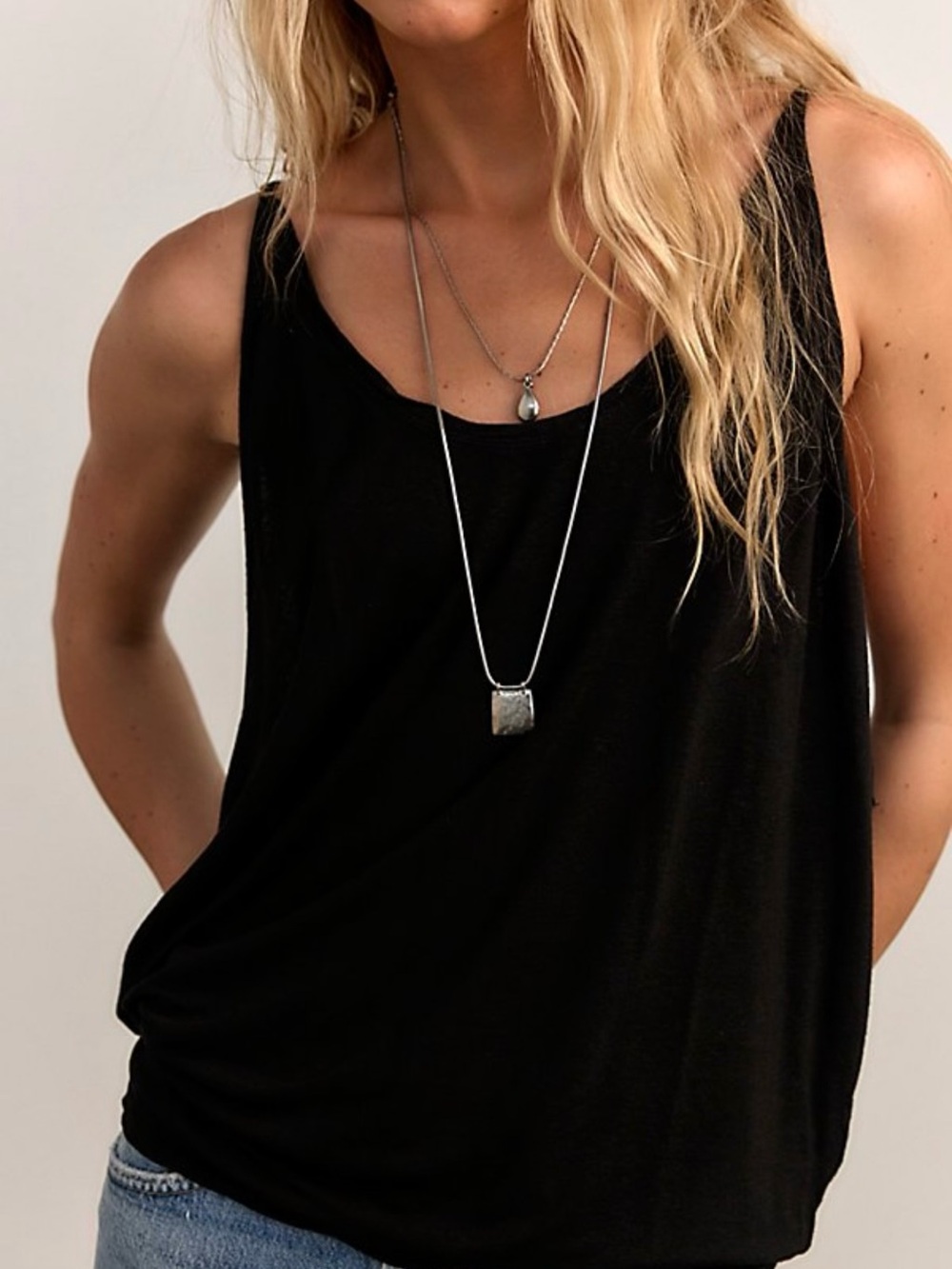 Free People We The Free Shoreside Tank Black M Linen Blend